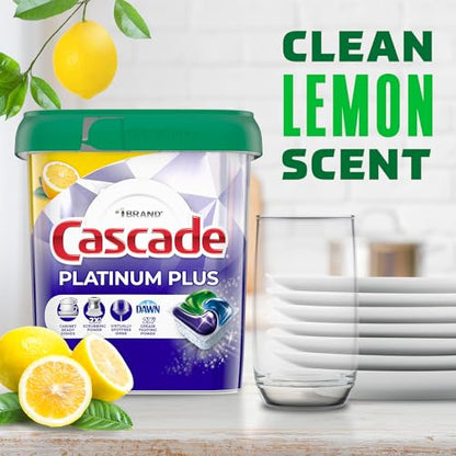 Cascade Platinum Plus Dishwasher Pods, Dish Detergent ActionPacs, Clean Lemon, 52 Count