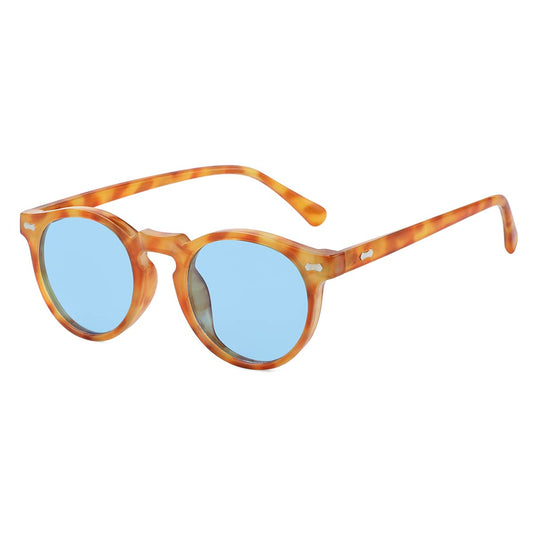 Gleyemor Vintage Polarized Sunglasses for Men Retro Round Sunglasses (Yellow Tortoise Frame/Clear Blue Lens)