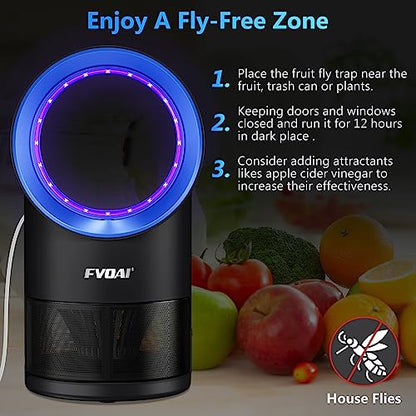 Fruit Fly Trap for Indoors, Fly Traps Indoor for Home Bug Zapper Indoor Insect Trap with Suction, Time Setting, Bug Light & 10 Pcs Sticky Glue Boards (Blue)
