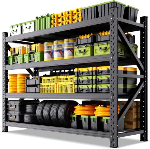 CCIOBTE Heavy Duty Storage Shelves, 4 Tier Garage Shelving 6000LBS Metal Shelving Unit,Adjustable Heavy Duty Shelving for Garage, Basement, Warehouse, Storage Room, 79" W x 24" D x73 H Black