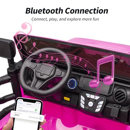 Hikiddo 2 Seater Ride on Car for Kids, 12V Electric Car Ride on Toy for Kids Age 4-8 w/Remote Control, Capacity 150lbs - Pink