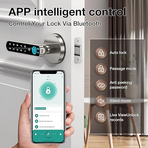 Fingerprint Door Lock-Smart Door knob,biometric Door Lock，with passcode keypad keyless Entry Door Handle，for Bedroom Home Hotel Office Apartment (Silver with APP)