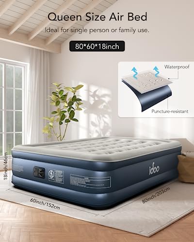 iDOO Queen Air Mattress with Built in Pump, 18 Raised Comfort Blow up Mattress, Upgraded Four Chamber Airbed, Inflatable Mattress for Guests and Home, colchon inflable, Air Bed, 650 lbs Max