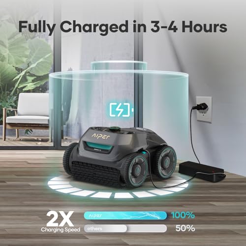 AIPER Seagull Pro Cordless Robotic Pool Cleaner, Quad-Motor Powerful Pool Vacuum for In-Ground Pools, Smart Navigation Pool Vacuum Cleaner Lasts up to 150 Mins, Floor, Wall and Water Line Cleaning