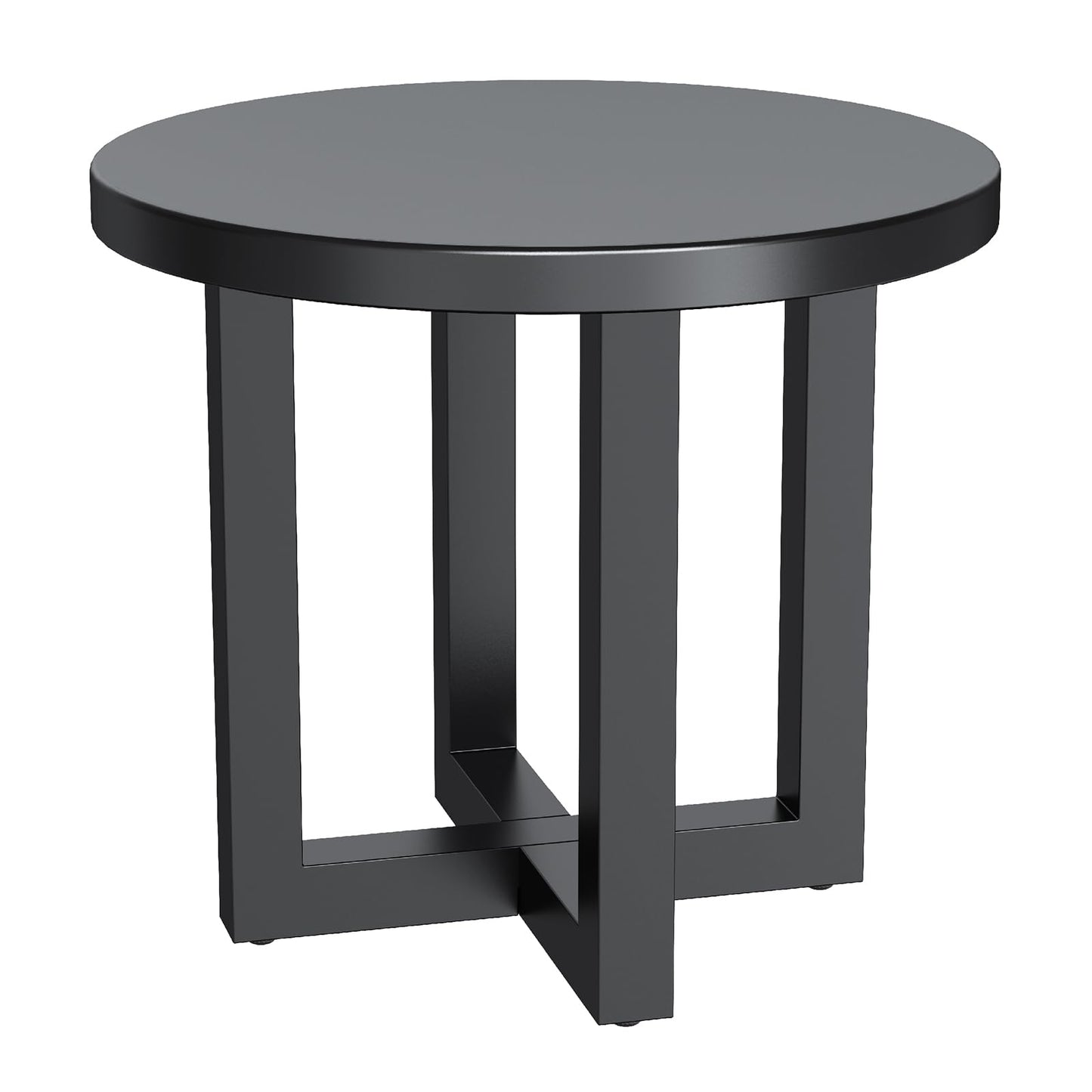 Metal Outdoor Round Table, 2-Tier Sturdy Patio End Table Weather Resistant, 18.5" * 18.5" * 16.5" Solid Round End Table for Patio, Pool, Porch (Black)