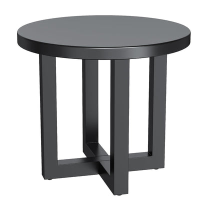 Metal Outdoor Round Table, 2-Tier Sturdy Patio End Table Weather Resistant, 18.5" * 18.5" * 16.5" Solid Round End Table for Patio, Pool, Porch (Black)