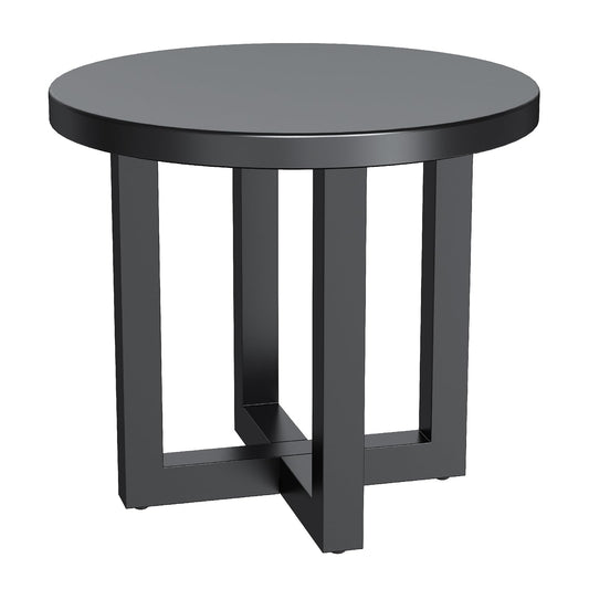 Metal Outdoor Round Table, 2-Tier Sturdy Patio End Table Weather Resistant, 18.5" * 18.5" * 16.5" Solid Round End Table for Patio, Pool, Porch (Black)