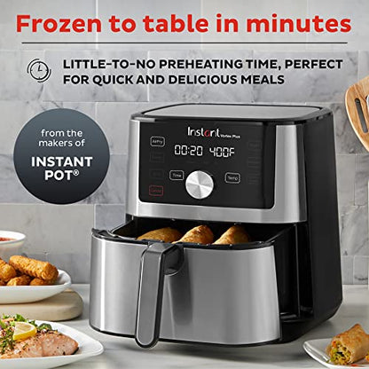 Instant Vortex Plus 4QT Air Fryer, Custom Program Options, 6-in-1 Functions Crisps, Broils, Roasts, Dehydrates, Bakes, Reheats, 100+ In-App Recipes, from the Makers of Instant Pot, Stainless Steel