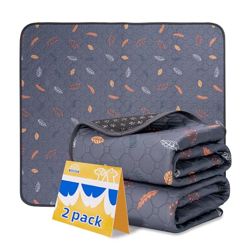 Sunheir Washable Pee Pads for Dogs , Thick Heavy Absorbency Reusable, Prevent Leakage, Waterproof , Non-Slip Pee Pads for Puppy Playpen, Crate, Whelping Box, Potty Training, Grey, 2 packs