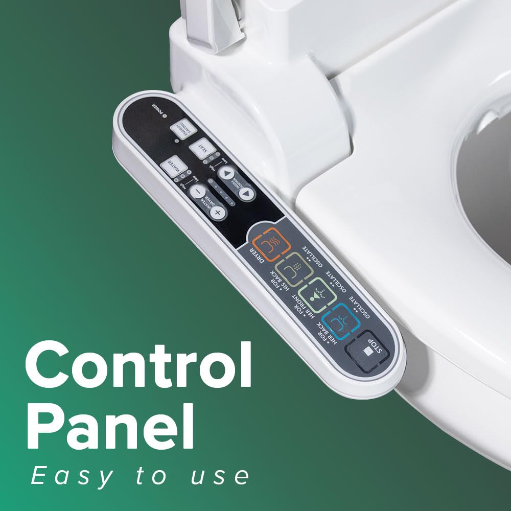 SmartBidet SB-2000WR Electric Bidet Toilet Seat with Heated Seating, Warm Air Dryer, Temperature Control Wash, and Control Panel, Round Seating