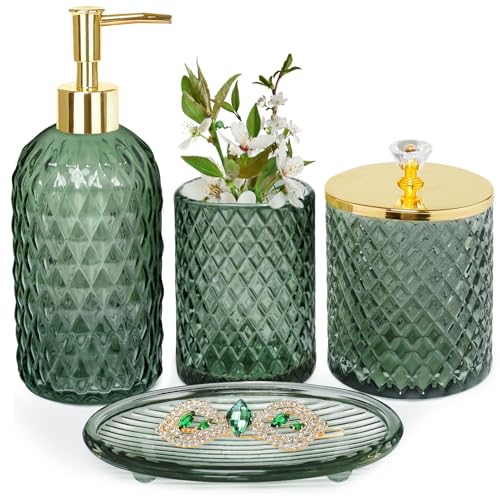 Haturi Glass Bathroom Accessories Set, Sage Green Bathroom Set, 4 Pcs