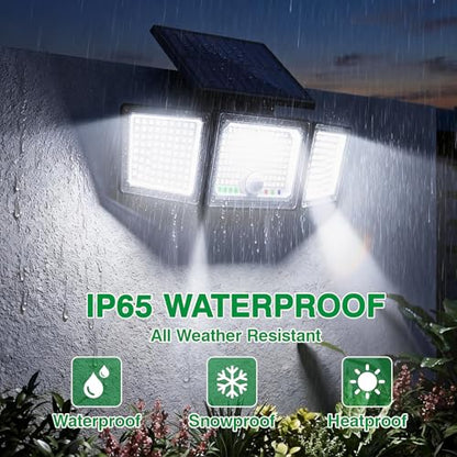 Solar Outdoor Lights Motion Sensor, 3500LM 286 LED Security Flood Lights with Visual Battery & Mode Display, 3 Lighting Modes, IP65 Waterproof 3-Head Wide Angle for Garage, Yard, Patio (2 Pack)