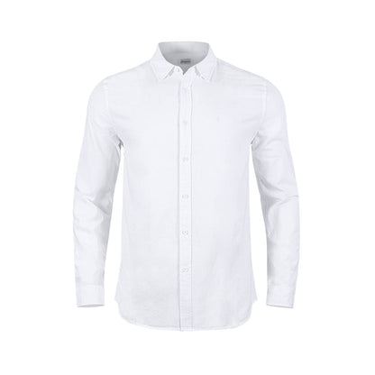 JEKAOYI Mens Casual Long Sleeve Cotton Linen Shirts Buttons Down Solid Plain Roll-Up Sleeve Summer Beach Shirts White