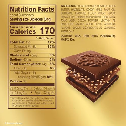 Ferrero Rocher Premium Hazelnut Milk chocolate squares, Valentine's Day Chocolate Gifts, 60 Pieces, 22.2 oz