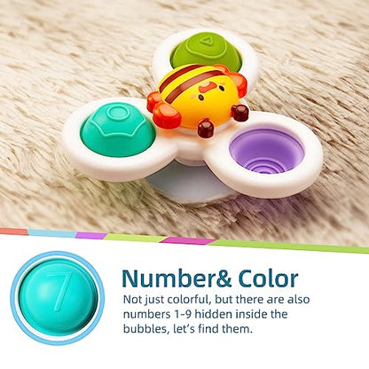 LiKee Strong Suction Cup Fidget Spinnerz Sensory Bath Toys for Baby 6 12 18 Months Airplane Car Travel Table & Window Toys for 1 2 Year Old Toddler Boys and Girls (Farm)