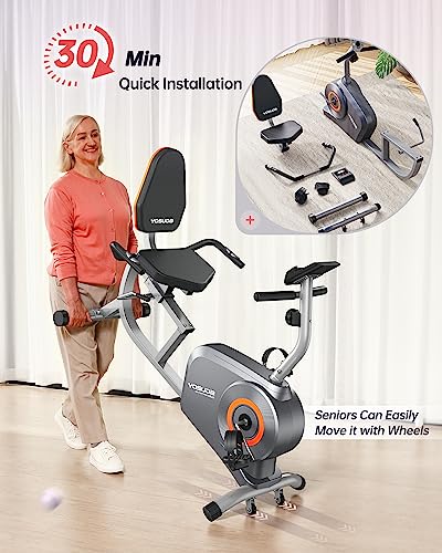 YOSUDA Recumbent Exercise Bike for Adults Seniors with Quick Adjust Seat, 350LB Capacity & 16-level Resistance, Sliver