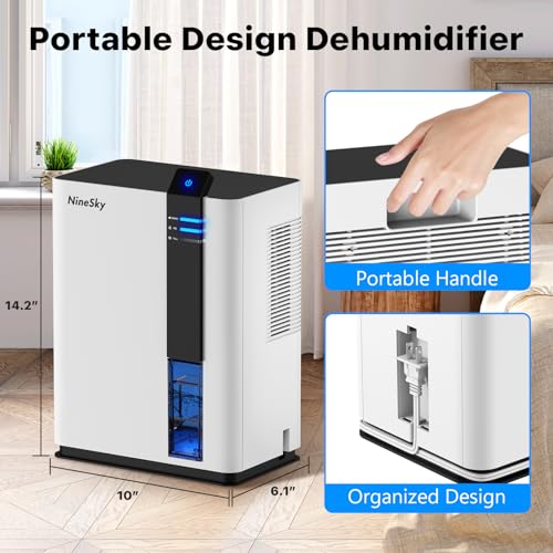 NineSky Dehumidifier, 98 OZ Dehumidifier for Home, (800 sq. ft.) Dehumidifiers for Bathroom, Bedroom with Auto Shut Off, 5 Colors LED Light(H2 White)