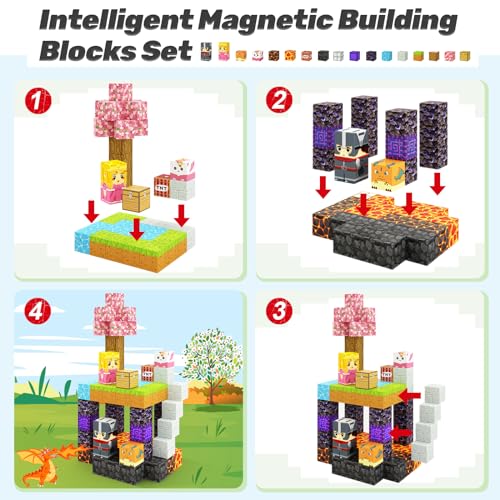 Magnetic Blocks - Build Mine Magnet World Magic Portal Set, Magnetic Tiles 1" Building Blocks Toddler Toys STEM Sensory Outdoor Toys for 3+ Year Old Boys & Girls, Creative Kids Games Kids Toys 84PCS