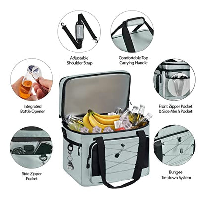 Maelstrom Collapsible Soft Sided Cooler - 60 Cans Extra Large Lunch Cooler Bag Insulated Leakproof Camping Cooler, Portable for Grocery Shopping, Camping, Tailgating and Road Trips，Grey