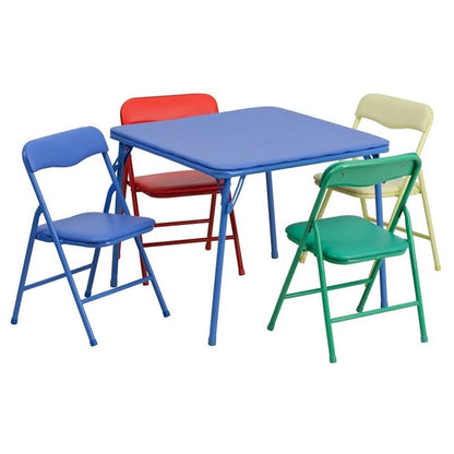 Flash Furniture Mindy Kids 5-Piece set Folding Square Table and Chairs Set for Daycare and Classrooms, Children's Activity Table and Chairs Set, Multicolor