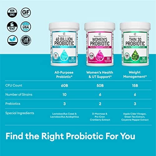 Physician's CHOICE Probiotics 60 Billion CFU - 10 Strains + Organic Prebiotics - Immune, Digestive & Gut Health - Supports Occasional Constipation, Diarrhea, Gas & Bloating - for Women & Men - 60ct