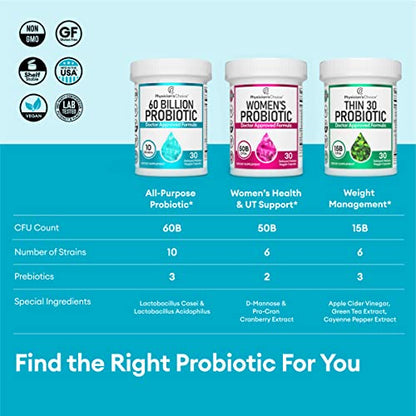 Physician's CHOICE Probiotics 60 Billion CFU - 10 Strains + Organic Prebiotics - Immune, Digestive & Gut Health - Supports Occasional Constipation, Diarrhea, Gas & Bloating - for Women & Men - 60ct