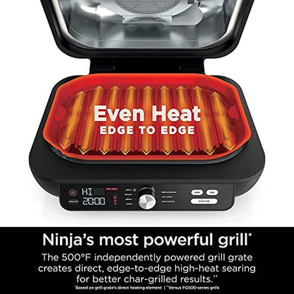 Ninja IG601 Foodi XL 7-in-1 Electric Indoor Grill Combo, use Opened or Closed, Air Fry, Dehydrate & More, Pro Power Grate, Flat Top Griddle, Crisper, Black, 4 Quarts