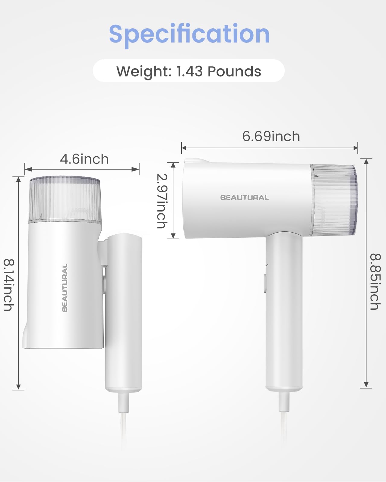 BEAUTURAL Steamer for Clothes, Portable Garment Wrinkle Remover, Fast 30s Heat-up, Foldable and Handheld, 120V Only (Not for 220V Europe)