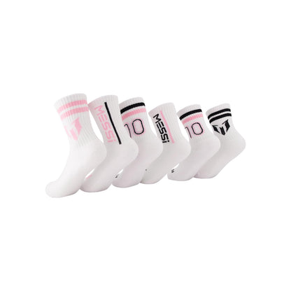 Messi Girls' Lifestyle Crew, 6-Pack Kids Socks, Soft & Stretchy, Comfortable, Pink, M