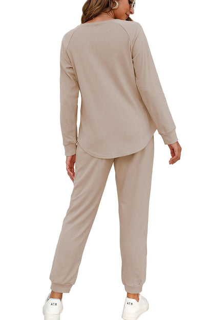 WIHOLL Sweatsuits for Women Set Petite, Two Piece Outfits for Women Casual Beige M