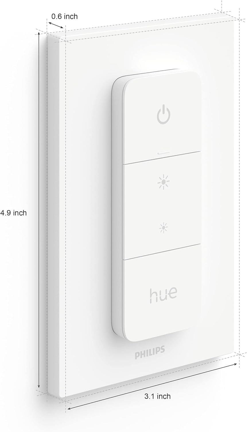 Philips Hue Smart Dimmer Switch with Remote, White - 1 Pack - Turns Hue Lights On, Off, Dims or Brightens - Requires Hue Bridge - Easy, No-Wire Installation