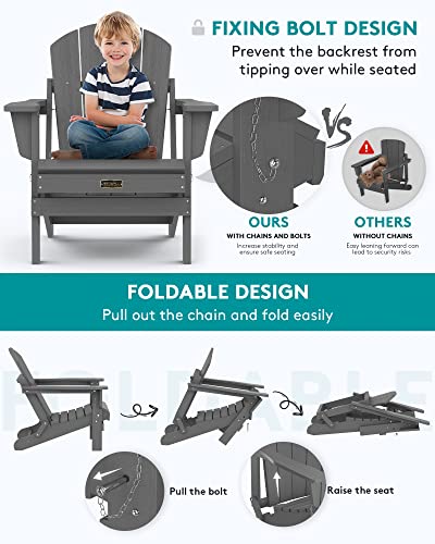 SERWALL Adirondack Chair for Patio Garden Outdoors Fire Pit- (Folding Gray)