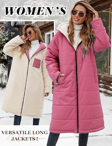 Yusongirl Womens Winter Long Coats Trendy Puffer Jacket Sherpa Fleece Lined Down Coat Long Sleeve Parka Oversized with Hood