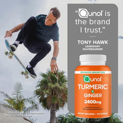 Qunol Turmeric Curcumin with Black Pepper & Ginger, 2400mg Turmeric Extract with 95% Curcuminoids, Extra Strength Supplement, Enhanced Absorption, Joint Support Supplement, 105 Count