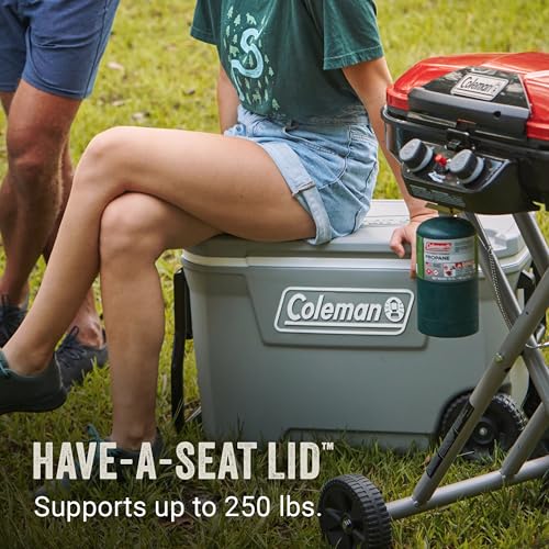 Coleman Classic Series Insulated Portable Rolling Cooler with Wheels, Leak-Resistant Outdoor Hard Cooler Keeps Ice up to 5 Days, 62-Quart