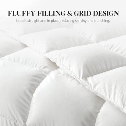 WhatsBedding Feather DownFiber White Comforter, All Season Luxury Bed Comforter,Ultra Soft 100% Cotton Duvet Insert, Full Size 82"x86"