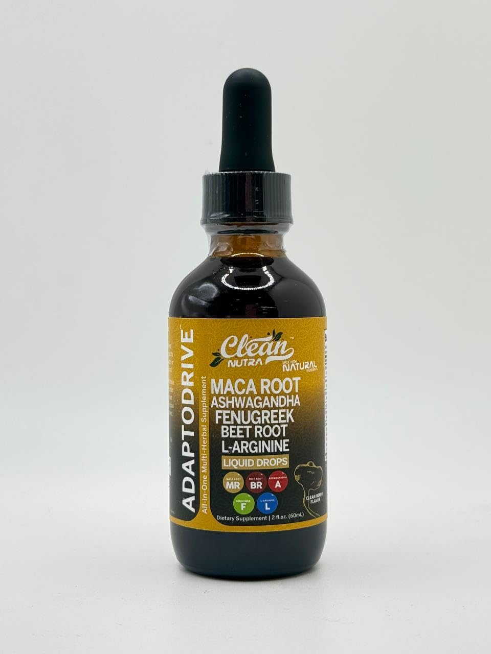 Clean Nutra Organic Maca Root Liquid Drops with Ashwagandha, Fenugreek, Beet Root and L-Arginine Liquid Multivitamin for Women and Men - Adapto Drive