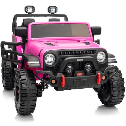 Hikiddo 2 Seater Ride on Car for Kids, 12V Electric Car Ride on Toy for Kids Age 4-8 w/Remote Control, Capacity 150lbs - Pink