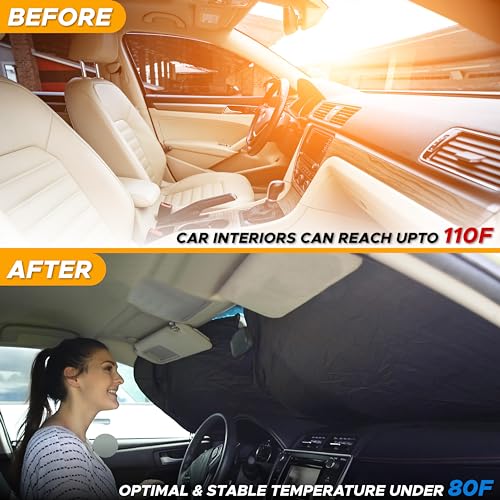 EcoNour Car Shade Front Windshield | Windshield Dash Protector for Maximum UV Rays and Sun Heat Protection | Sun Visor Car Interior Accessory for Cooler Interior | Large (64 x 34 inches)