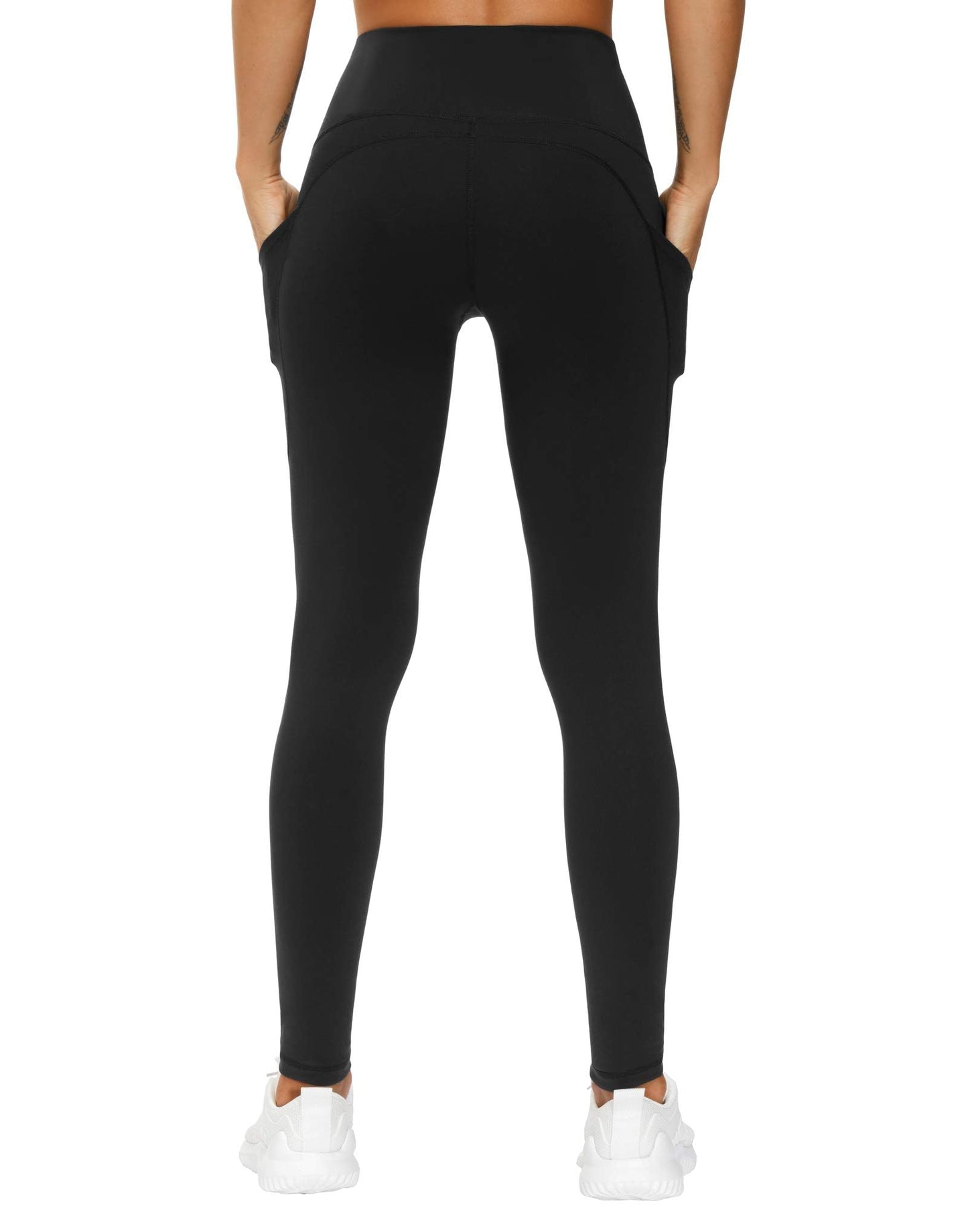 THE GYM PEOPLE Thick High Waist Yoga Pants with Pockets, Tummy Control Workout Running Yoga Leggings for Women (Medium, Black)