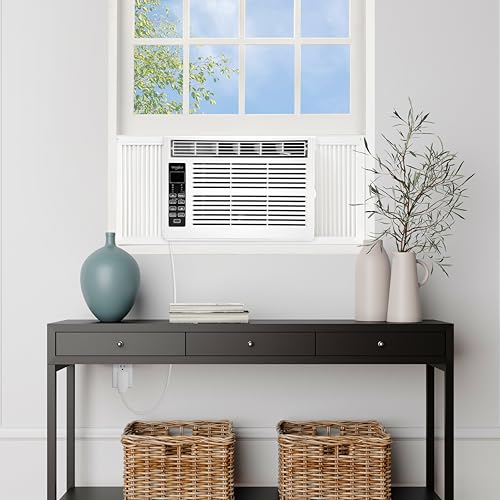 Whirlpool WHAW061CW 6,000 BTU Air Conditioner with Dehumidifier, 115V, Window AC 250 Sq. Ft, Living Room, Bedroom, or Kitchen, with Remote Control, Digital Display, and 24H-Timer, Bright White