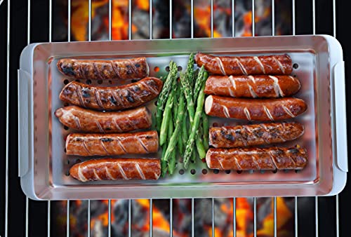 Yukon Glory™ BBQ 'N SERVE Grill Basket Set - Includes 3 Grilling Baskets a Serving Tray & Clip-on Handle - "Patented Grill-to-Table Design" Perfect For Grilling Fish Veggies & Meats