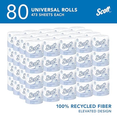 Scott® Professional 100% Recycled Fiber Standard Roll Toilet Paper, Bulk (13217), with Elevated Design, 2-Ply, White, Individually wrapped rolls (473 Sheets/Roll, 80 Rolls/Case, 37,840 Sheets/Case)