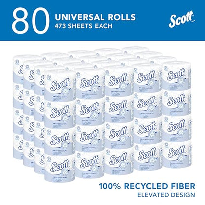 Scott® Professional 100% Recycled Fiber Standard Roll Toilet Paper, Bulk (13217), with Elevated Design, 2-Ply, White, Individually wrapped rolls (473 Sheets/Roll, 80 Rolls/Case, 37,840 Sheets/Case)