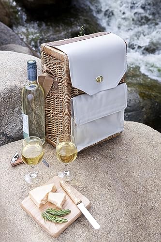 PICNIC TIME Corsica Wine and Cheese Picnic Basket - Wine Tote Bag - Gift for Wine Lovers, (Beige Canvas), 12 x 7 x 17