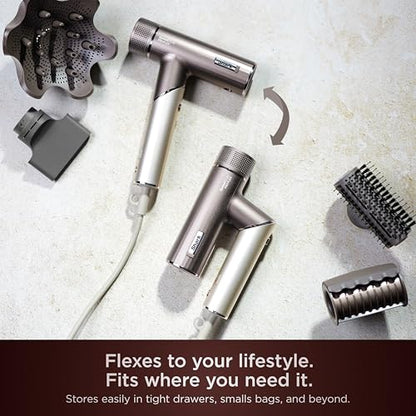 Shark SpeedStyle Pro Flex Professional Performance High-Velocity Hair Dryer System with Scalp Shield & IQ Speed Styling and Drying Suite, Lightweight, Ionic, No Heat Damage, Mocha Silver, HD542
