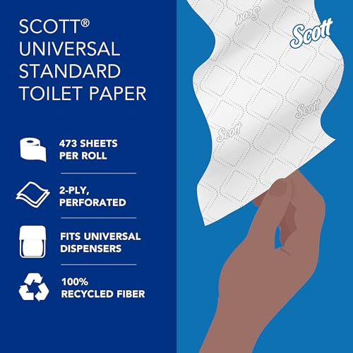 Scott® Professional 100% Recycled Fiber Standard Roll Toilet Paper, Bulk (13217), with Elevated Design, 2-Ply, White, Individually wrapped rolls (473 Sheets/Roll, 80 Rolls/Case, 37,840 Sheets/Case)