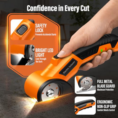 Cordless Cardboard Cutter, 3 Blades, Electric Scissors &Wire Rope Cutters | 2500mAh Rechargeable Battery, LED Work Light, Dual Safety Lock, Multi-Material Cutting For Cardboard, Fabric, Leather, Carpet