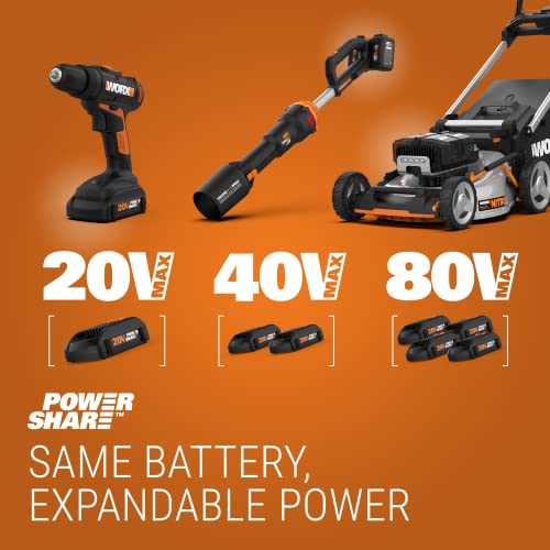 Worx 20 V 10" Cordless Chainsaw, Auto-lubrication, Tool-less Chain Tension, PowerShare, WG322- Battery & Charger Included