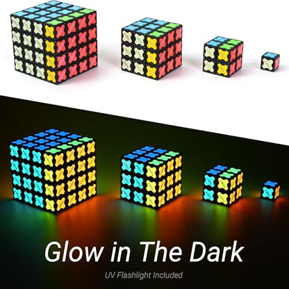 TOSY Magnet Cube 2x2 - 64 Magnets, 8 Building Blocks, Easter Basket Stuffers Essentials for Kids/Teens, 2 in 1 Toy: 2x2x2 Puzzle Cube and Customizable Infinity Cube, Glowing, UV Flashlight Accessory